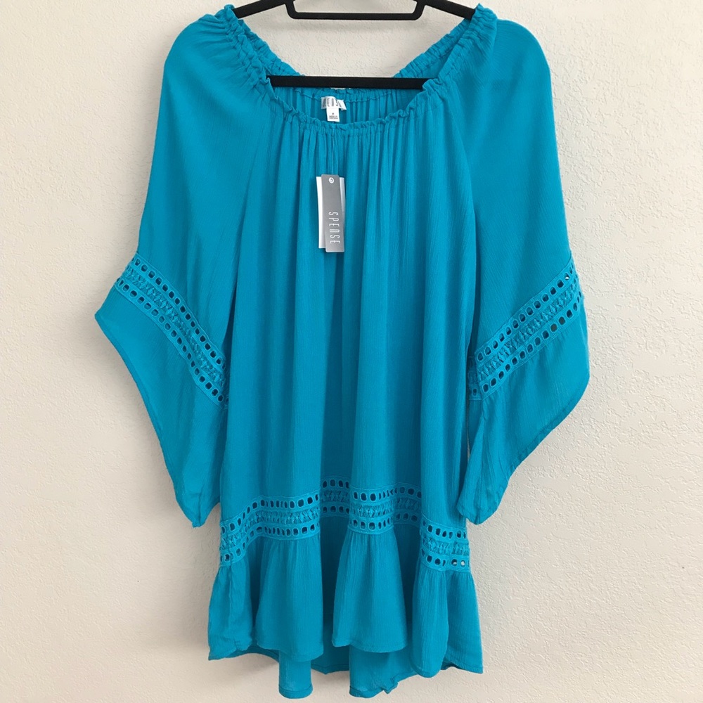 Spense Blouse w Lace Detail Turquoise M